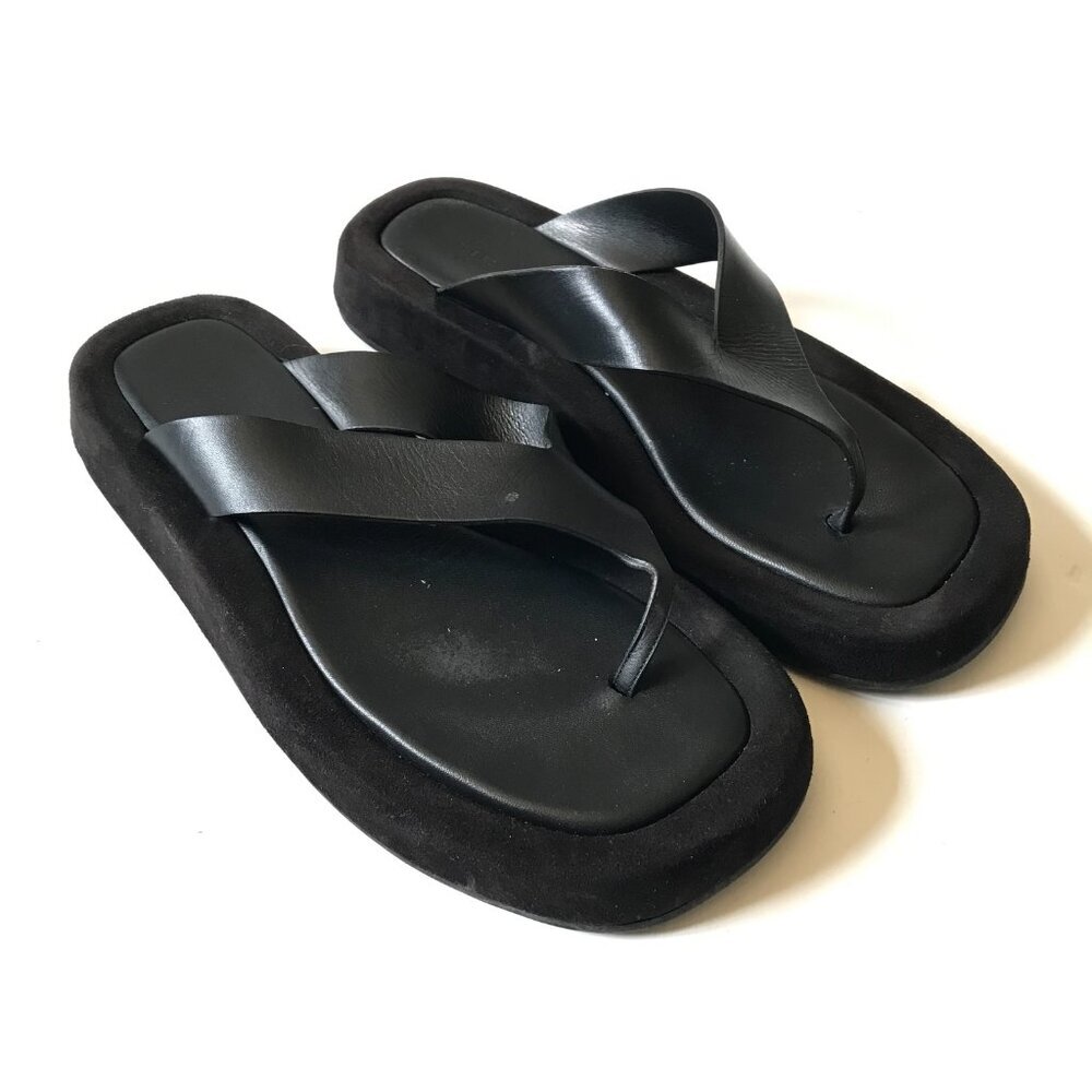The ROW Ginza Leather Platform Sandals Flip Flops Womens 41.5 11.5 Black Suede - Picture 4 of 14